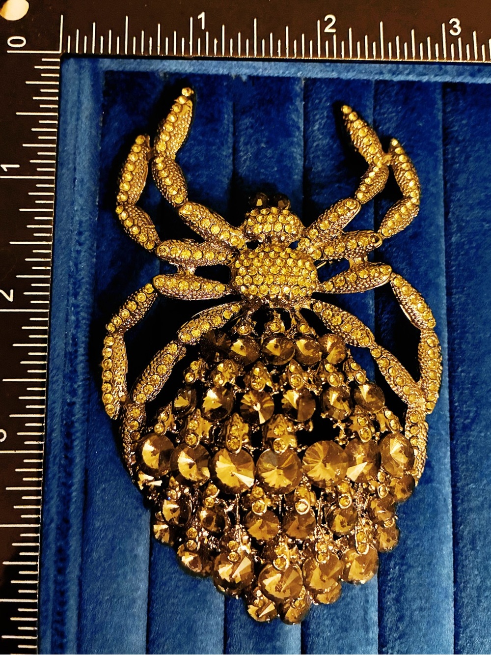 Giant Amber Rhinestone Spider Brooch Pin Crystal Insect Statement Halloween Gift